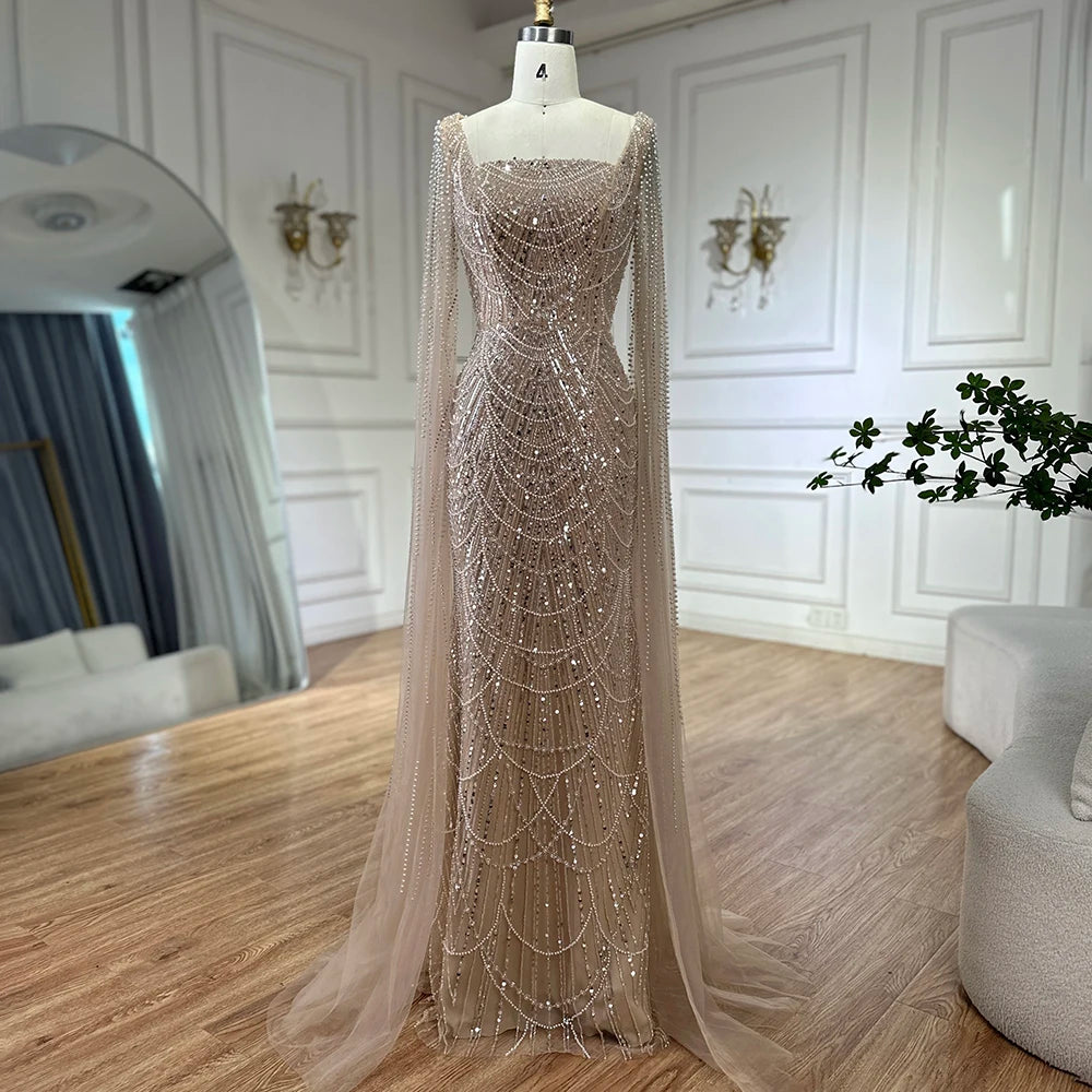 Luxury Arabic Mermaid Evening Dress with Cape Sleeves Plus SizeLA72590A - SERENE HILL