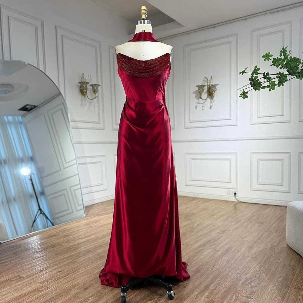 Luxury Wine Red Satin Evening Dress Elegant Gown LA73168 - SERENE HILL