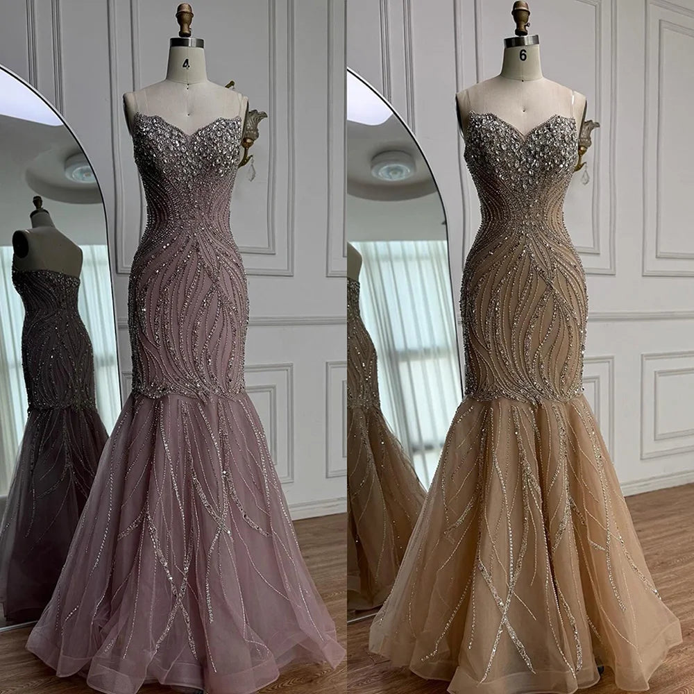 Luxury Pink Beaded Mermaid Evening Dress LA73124 - SERENE HILL