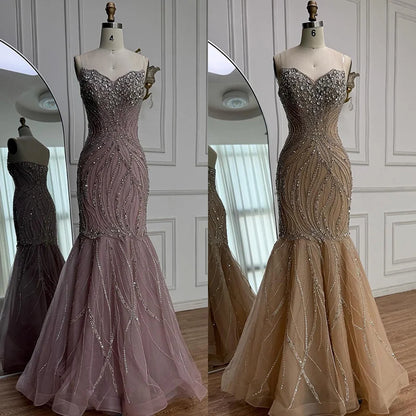 Luxury Pink Beaded Mermaid Evening Dress LA73124 - SERENE HILL