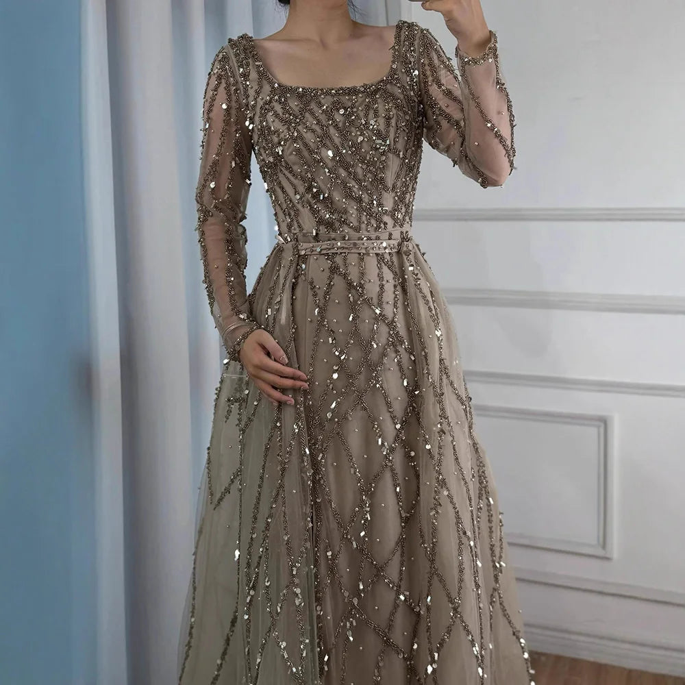 Dubai Luxury Beaded Mermaid Evening Dress With Long Sleeves LA70765L - SERENE HILL