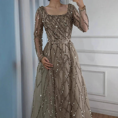 Dubai Luxury Beaded Mermaid Evening Dress With Long Sleeves LA70765L - SERENE HILL