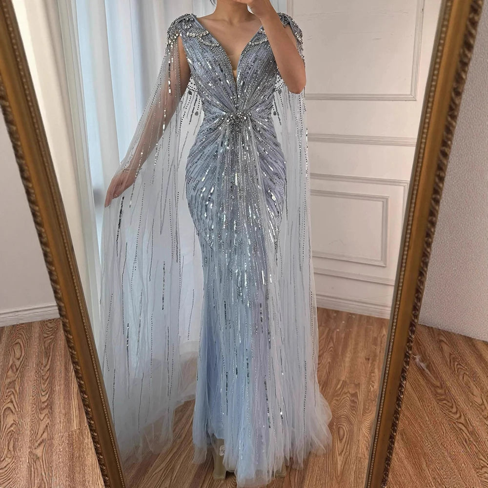 turquoise designer dress Luxurious Turquoise Sequin Evening Gown with Long Sleeves