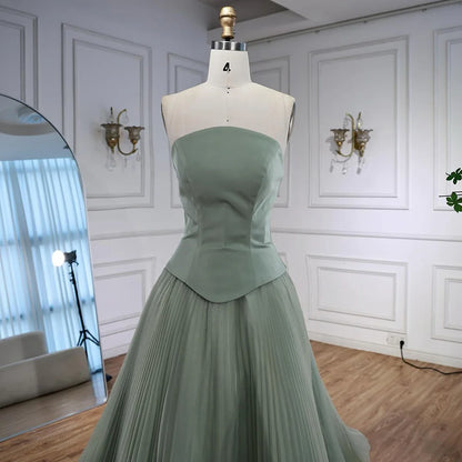 Elegant Sage Green 3D Flowers A Line Evening Dresses Gowns LA72913 - SERENE HILL