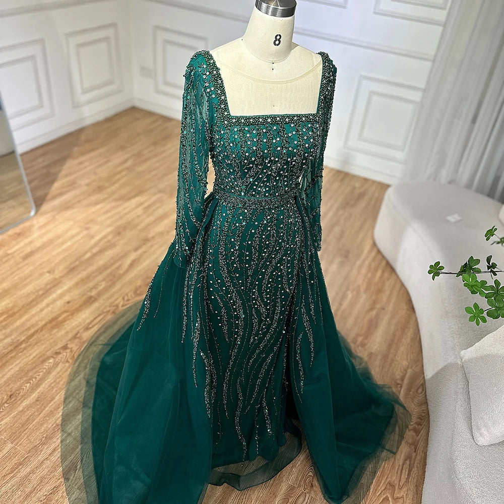 Modest Green Mermaid Evening Dress with Overskirt LA72710 - SERENE HILL