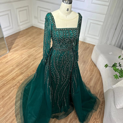 Modest Green Mermaid Evening Dress with Overskirt LA72710 - SERENE HILL
