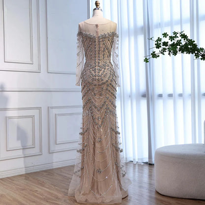 Luxury Off Shoulder Beaded Evening Dress with Long Sleeves and Train LA72930 - SERENE HILL