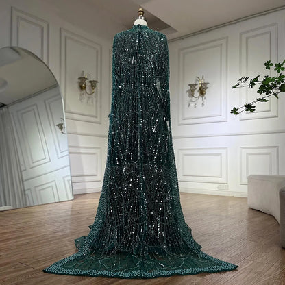 Luxury Modest Sage Green Evening Dress with Pearls LA72032B - SERENE HILL