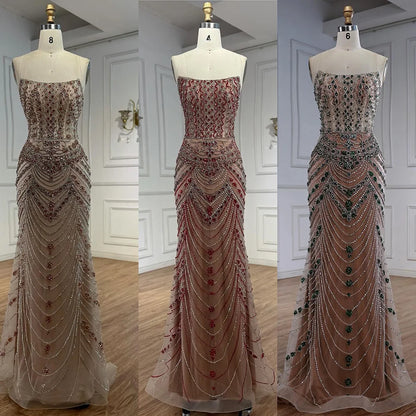 Luxury Green Beaded Saudi Arabic Evening Gown for Formal Occasion LA72842 - SERENE HILL