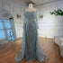 Luxury Sage Green Beaded Evening Dress with Detachable Overskirt LA73066 - SERENE HILL