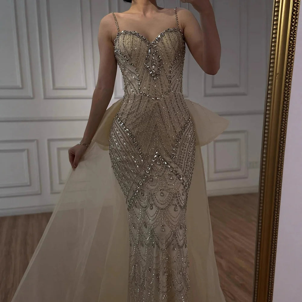 Luxury Pink Crystal Beaded Mermaid Evening Dress with Overskirt LA73143 - SERENE HILL
