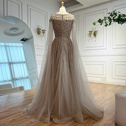 Luxury Caramel Beaded Evening Dress with Cape LA72994 - SERENE HILL