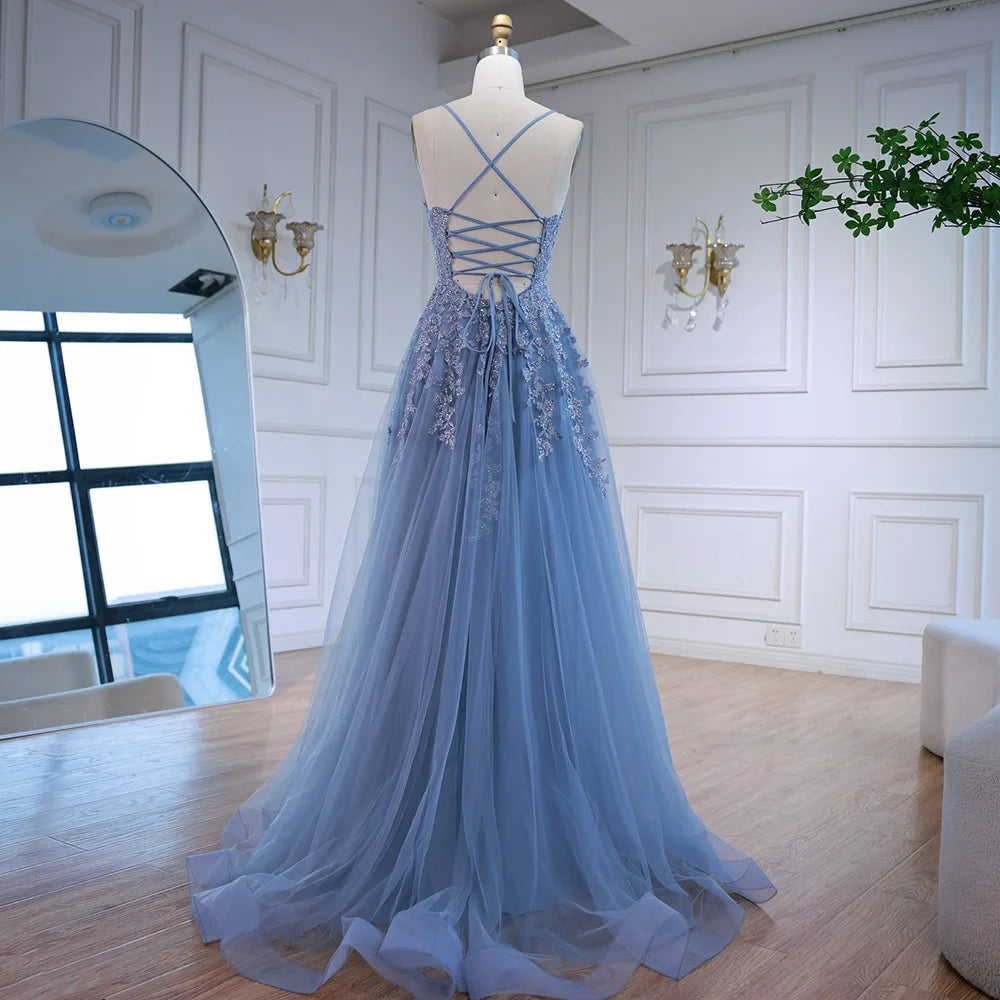 Luxury Pink Tulle A Line Prom Dress with Appliques LA73009 - SERENE HILL