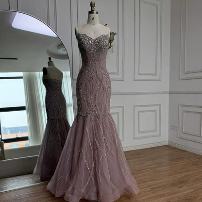 Luxury Pink Beaded Mermaid Evening Dress LA73124 - SERENE HILL