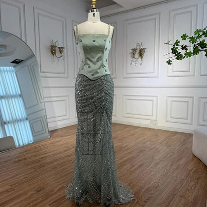 Luxury Sage Green Beaded 1 Pieces Evening Dress LA72977 - SERENE HILL