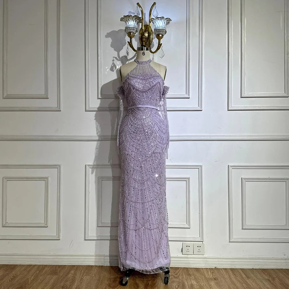 Luxury Nude Mermaid Evening Dresses with Gloves LA72032A - SERENE HILL
