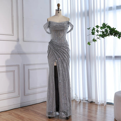 Luxury Silver Diamond Corset Off Shoulder Mermaid Evening Dress LA73410 - SERENE HILL