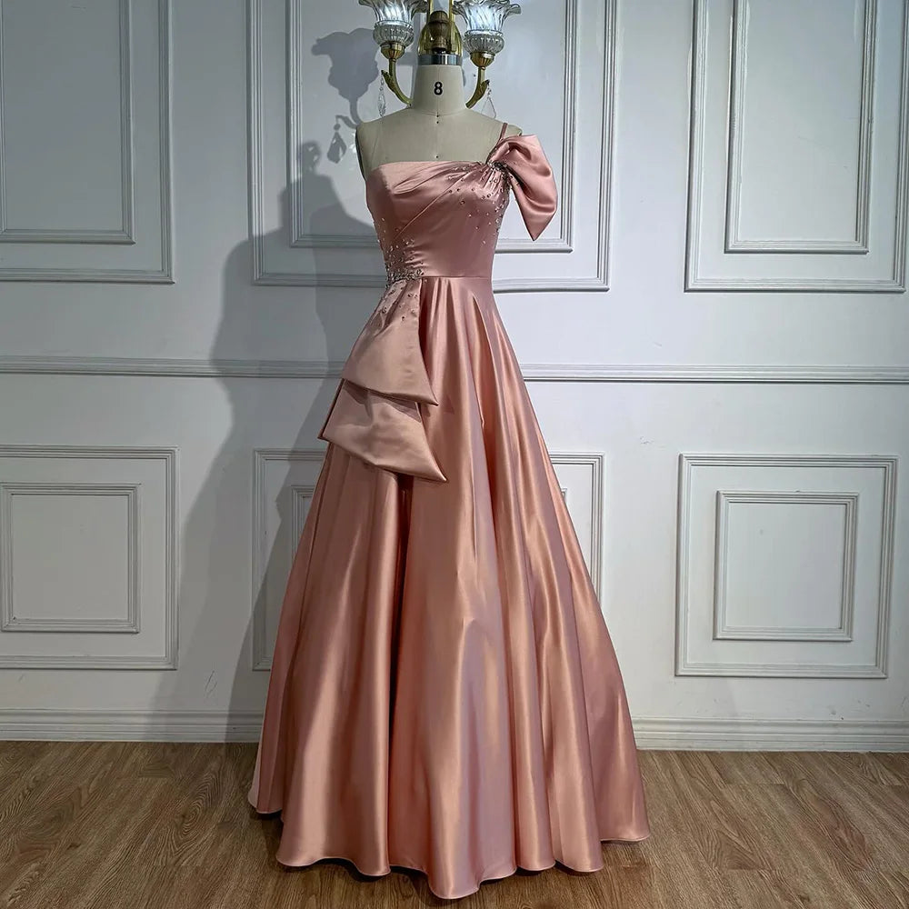 Luxury Yellow Satin One Shoulder A Line Evening Dress LA72794 - SERENE HILL