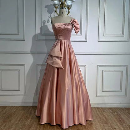 Luxury Yellow Satin One Shoulder A Line Evening Dress LA72794 - SERENE HILL