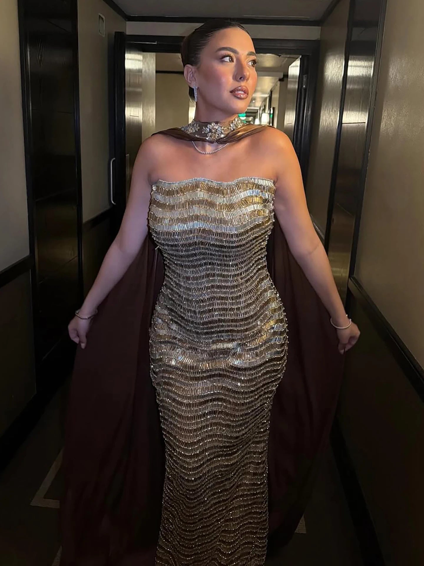 Luxury Caramel Beaded Mermaid Evening Dress LA73447 - SERENE HILL