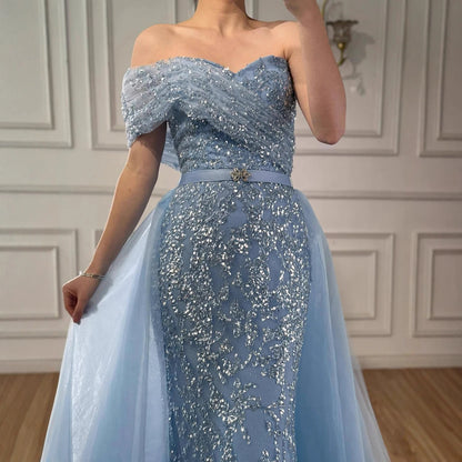 Luxury Arabic Blue One Shoulder Mermaid Evening Dress LA73378A - SERENE HILL