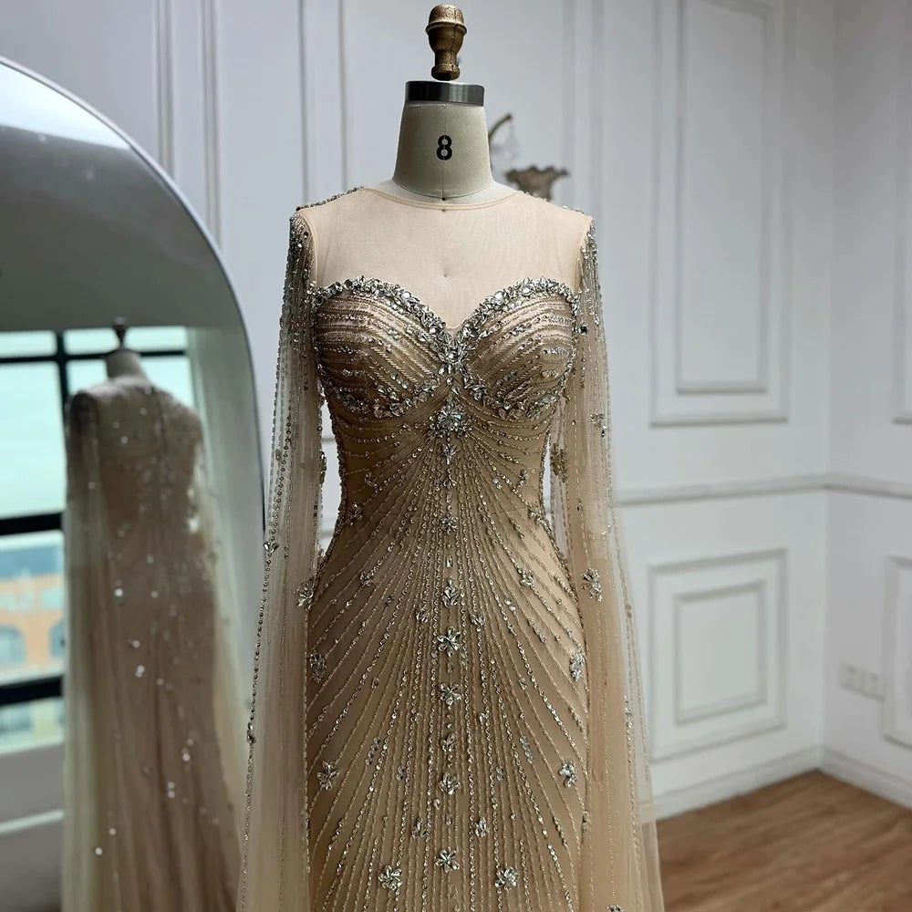 Luxury Green Beaded Mermaid Dress with Cape Sleeves LA73115 - SERENE HILL