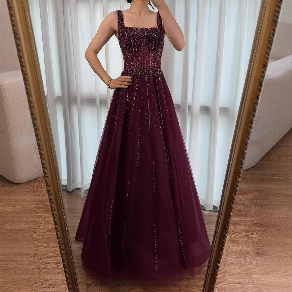 Purple Luxury Square Evening Dresses Arabic Gowns For Party Prom Dress Party LA72857 - SERENE HILL