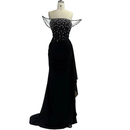 Luxury Black Beaded Mermaid Prom Dress with Spaghetti Straps LA73047 - SERENE HILL