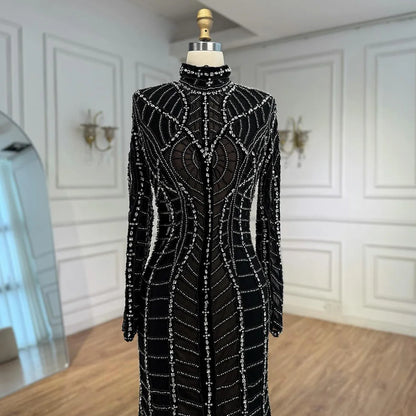 Muslim Luxury Black Beaded Saudi Arabic Mermaid Evening Dress LA72931 - SERENE HILL