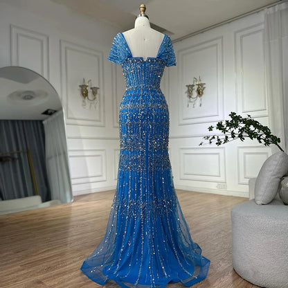 Luxury Dubai White Mermaid Beaded Evening Dress with Cape Sleeves LA72714 - SERENE HILL
