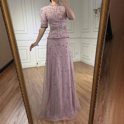 Luxury Designer Arabic Pink Evening Dress LA72955 - SERENE HILL