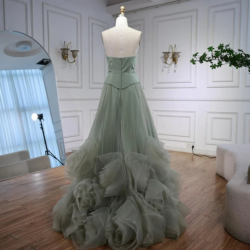 Elegant Sage Green 3D Flowers A Line Evening Dresses Gowns LA72913 - SERENE HILL