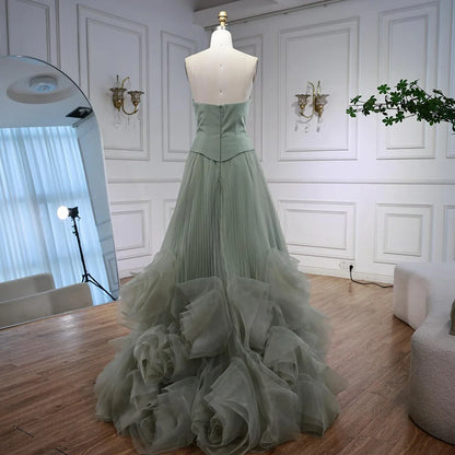 Elegant Sage Green 3D Flowers A Line Evening Dresses Gowns LA72913 - SERENE HILL