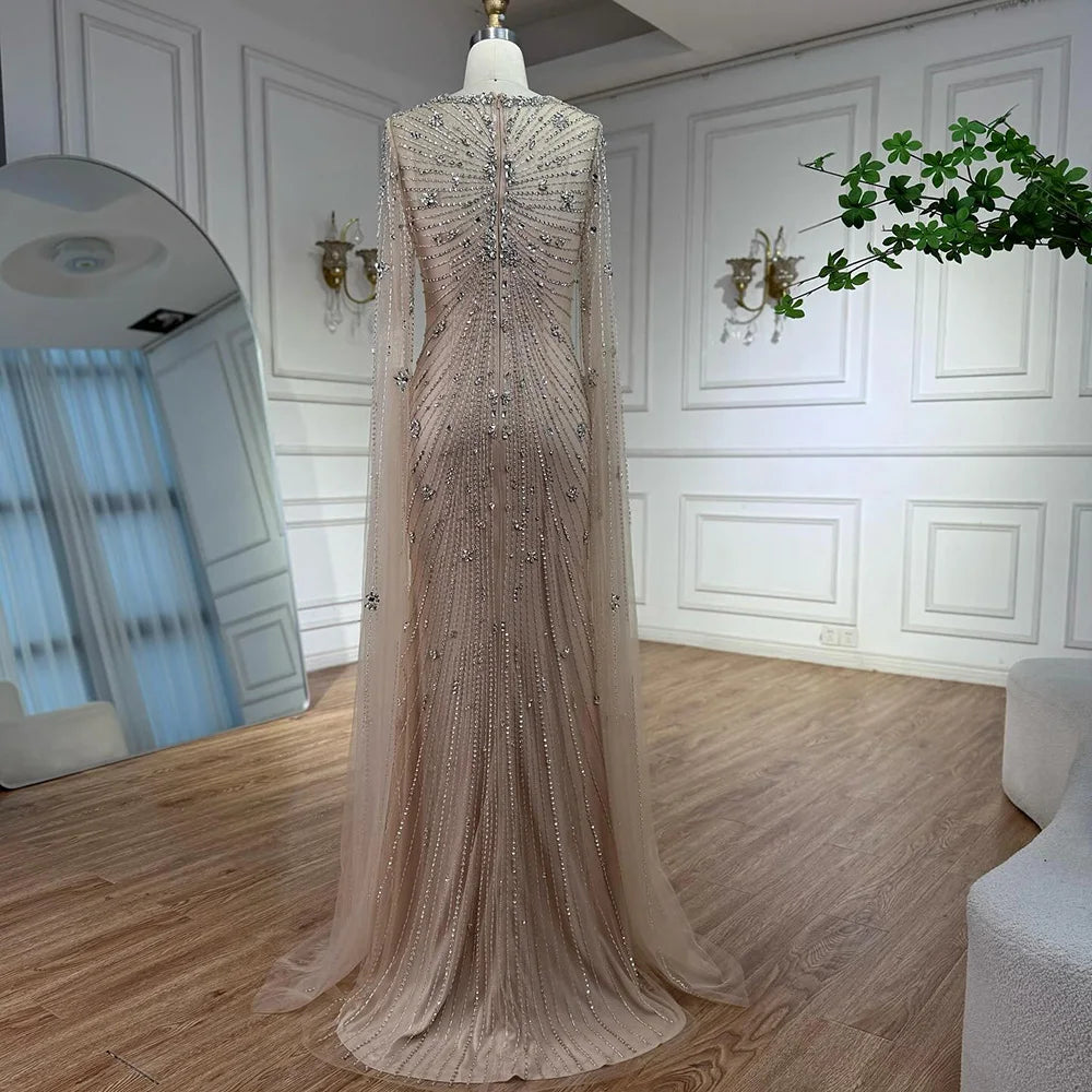 Luxury Green Beaded Mermaid Dress with Cape Sleeves LA73115 - SERENE HILL
