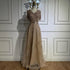 Serene Hill Gold Short Sleeves Evening Dresses Gowns 2025 Luxury Beaded A-Line For Woman Party LA71602 - SERENE HILL