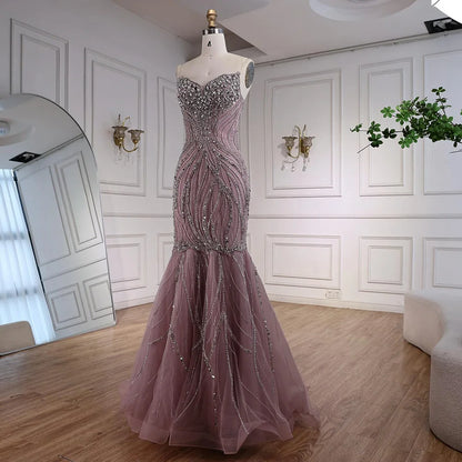 Luxury Pink Beaded Mermaid Evening Dress LA73124 - SERENE HILL