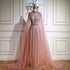 Luxury Elegant Pink Beaded Evening Dress with Cape LA73033 - SERENE HILL