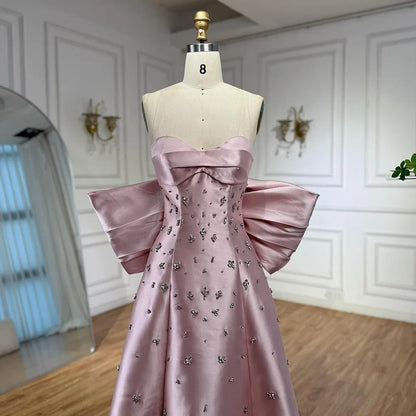 Pink Satin Mermaid Evening Gown with Big Bow LA72414B - SERENE HILL
