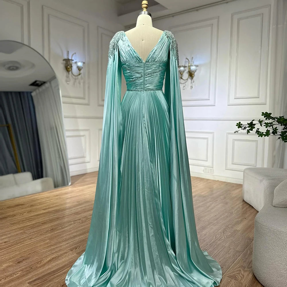 Rose Gold Beaded Satin A-Line Evening Dress with Cape Sleeves LA72663 –  SERENE HILL