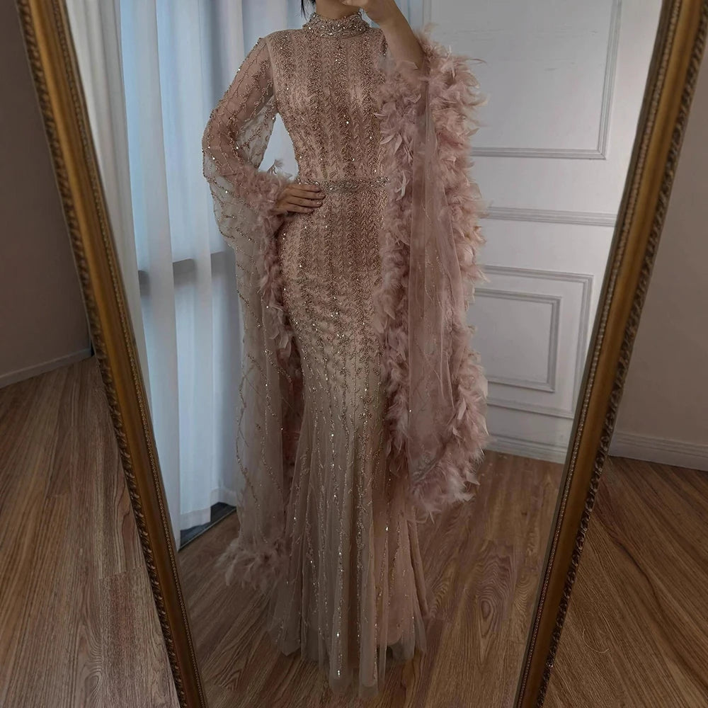 rose gold dress with cape Azazie Loretta