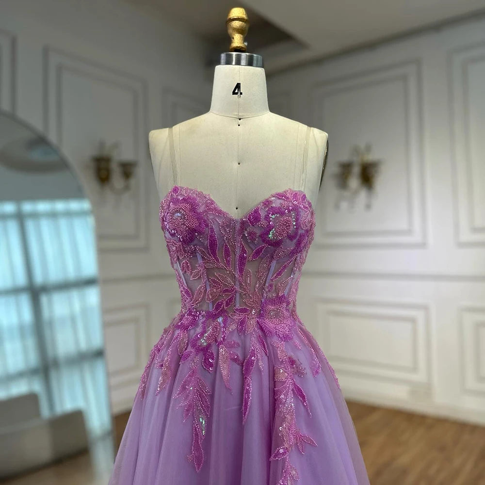 Luxury A-line Sweep Train Tulle Prom Dress with Appliqued LA72972 - SERENE HILL
