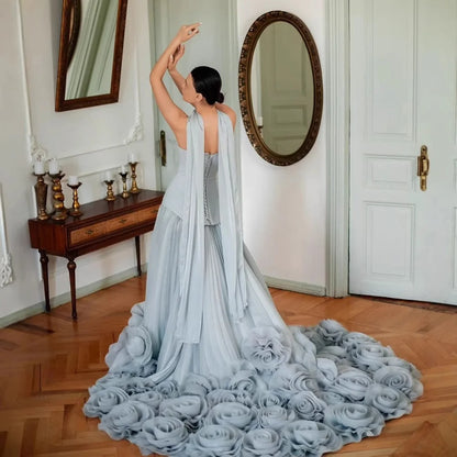Elegant Sage Green 3D Flowers A Line Evening Dresses Gowns LA72913 - SERENE HILL