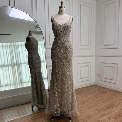 Luxury Nude Beaded Mermaid Evening Dress with Pearls LA72986A - SERENE HILL