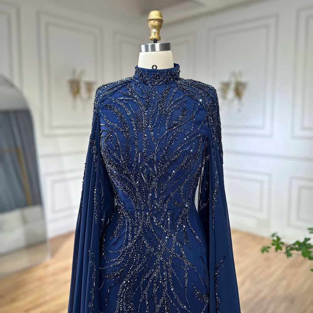 Modest Muslim Sage Green Evening Dress with Cape Long Sleeves LA72413A - SERENE HILL