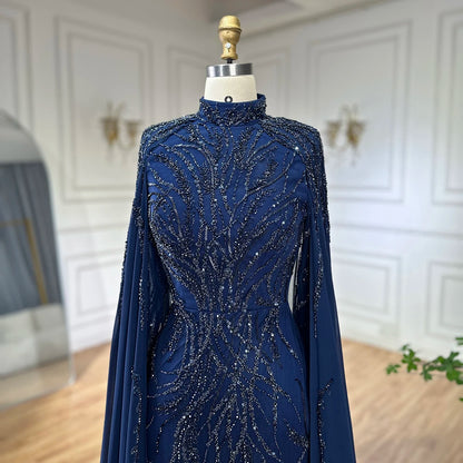 Modest Muslim Sage Green Evening Dress with Cape Long Sleeves LA72413A - SERENE HILL