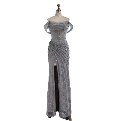 Luxury Silver Diamond Corset Off Shoulder Mermaid Evening Dress LA73410 - SERENE HILL