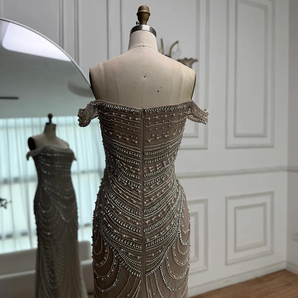 Luxury Arabic Caramel Beaded Mermaid Evening Dress with Pearls SERENE HILL LA72253C - SERENE HILL