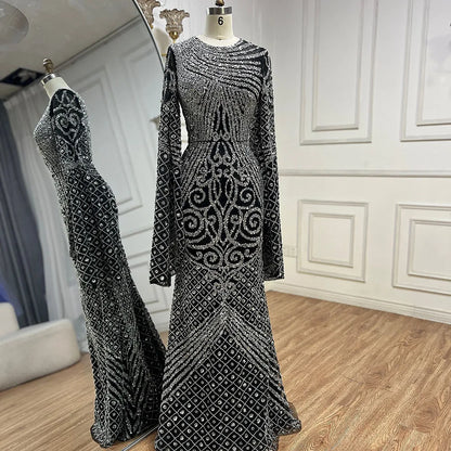 Luxury Flared Sleeves Caramel Beaded Mermaid Evening Dress LA72771 - SERENE HILL