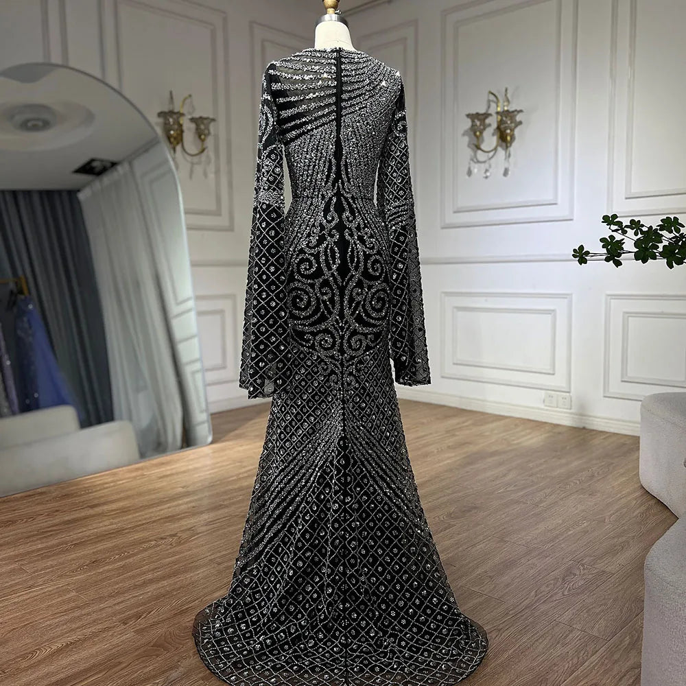 Luxury Flared Sleeves Caramel Beaded Mermaid Evening Dress LA72771 Black / 8 Luxury Flared Sleeves Caramel Beaded Mermaid Evening Dress LA72771 Black / 8