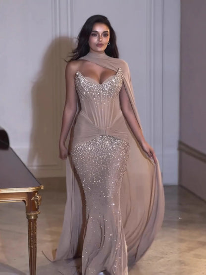 Luxury Arabic Nude Beaded Corset Evening Dress LA73343 - SERENE HILL